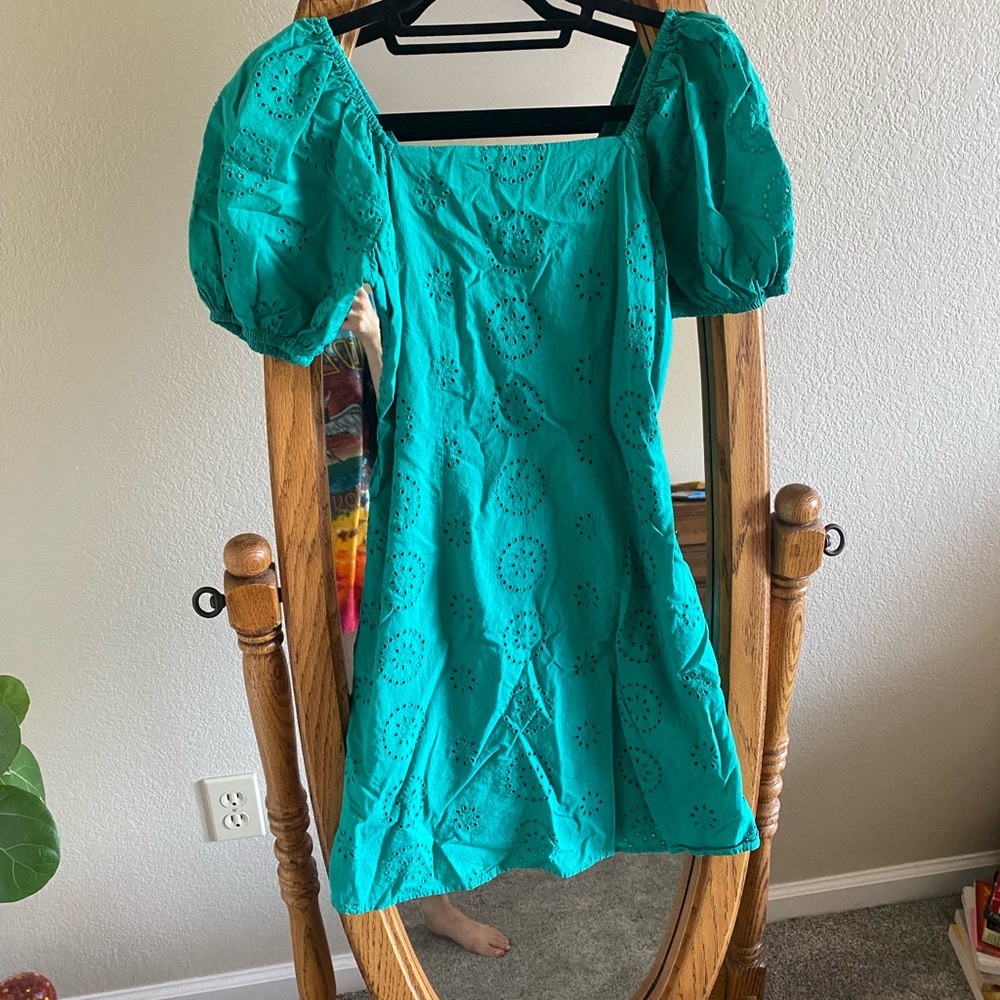 Teal Puff Sleeve Dress